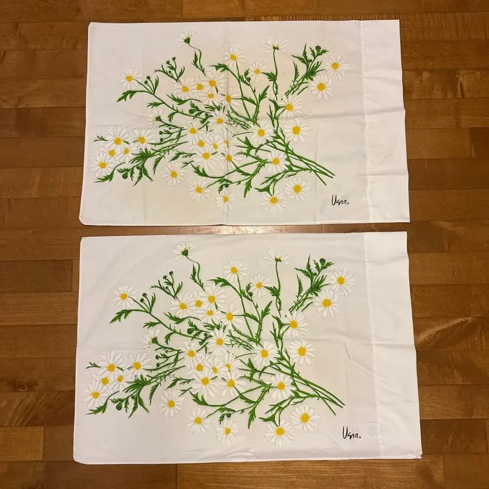 1970s Vera Neumann Daisy Sheet Set Full Size Burlington No-Iron Percale